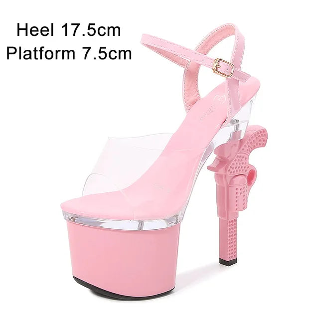 Fashion Super High Heels 17cm Women Shoes Platform Sandals Pistol Heel Red Wedding Shoes Female Model Show Sandal