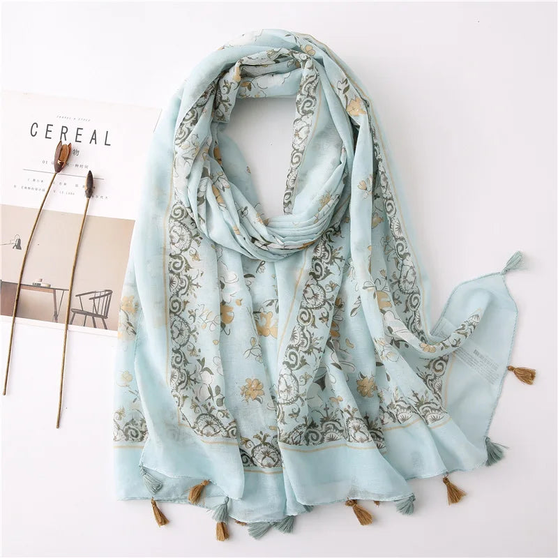 2023 Fashion Paisley Abstract Floral Tassel Viscose Shawl Scarf Lady Wrap Thin Pashmina Stole Muslim Hijab 180*90Cm 26