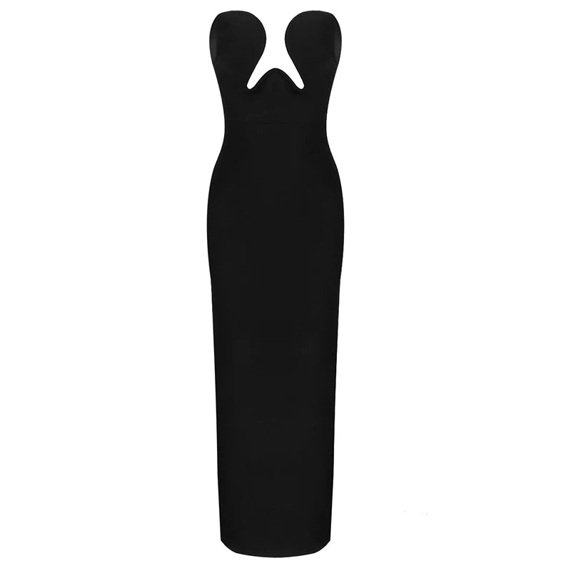 Black Long Dresses for Women Sexy Strapless Sleeveless Side Split Celebrity Party Club Bandage Maxi Gown black