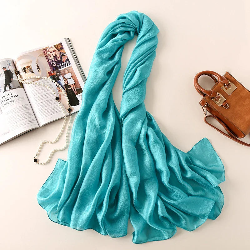 2023 Silk Scarves Women Luxury Brand Hijab Scarf Solid Foulard Femme Shawls Wraps Silk Bandana Head Scarf Hijab Beach Poncho Silk one 8