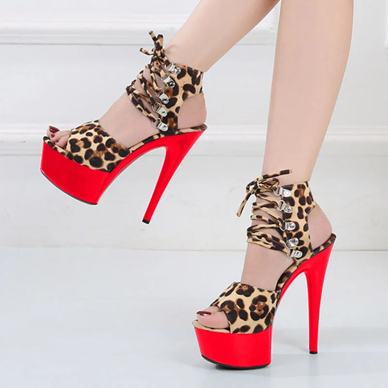 Fashion Shoes Women Stripper Shoes Platform Sandals Girls Leopard Clear High Heels Shoes Strap Sandal Femmes Sandales