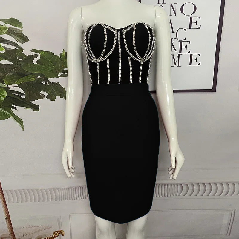 Red Black Ladies HL Bandage Dress Strapless Sexy 2 Pieces Bodycon Mini Dress Off the Shoulder Girls' Birthday Party Dress