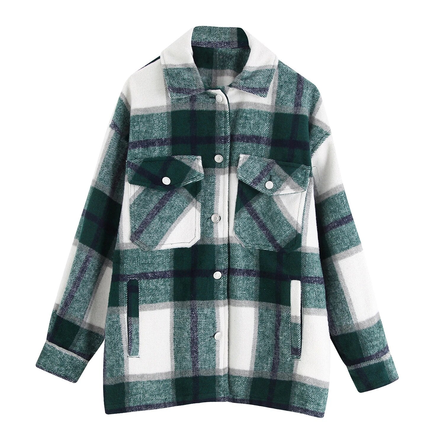 TEELYNN Long Sleeve Overshirt Women Coats 2024 Vintage Green Plaid Autumn Winter Warm Jacket Boho Casual Oversized Outwear Coat