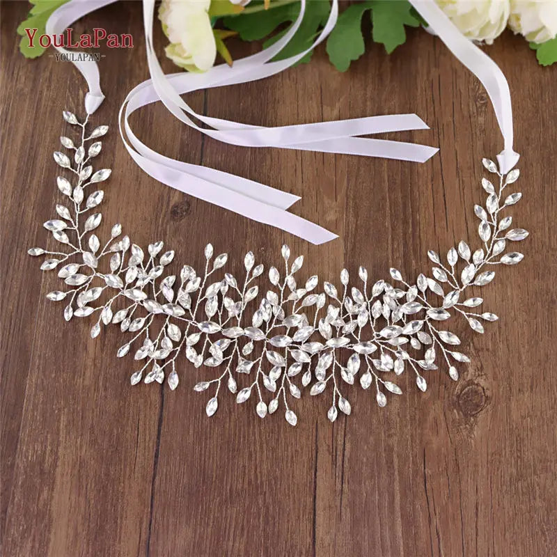 YouLaPan Fast Shipping Wedding Dress Belt Bridal's Belt Rhinestone Belt Wedding Bridal Sash Belt Silver Crystal Belt SH237 White ribbon