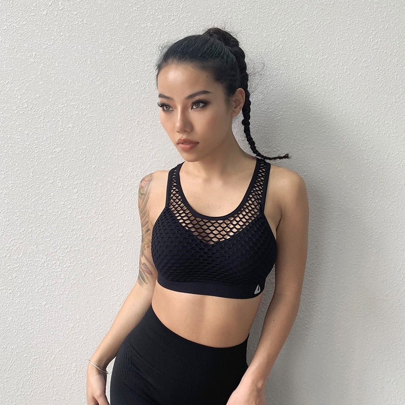 Women Gym Fitness Underwear Hollow Breathable Sexy Running Yoga Bra Athletic Sportswear Ladies Sports Bra Push Up Crop Tops