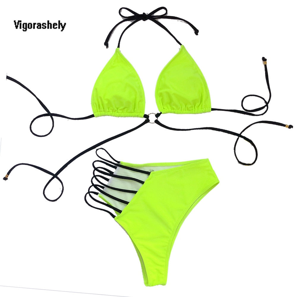 Sexy High Waist Swimwear String Bikini Set - Halter Swimsuit Female Brazilian Biquini Bathing Suit Swim Wear