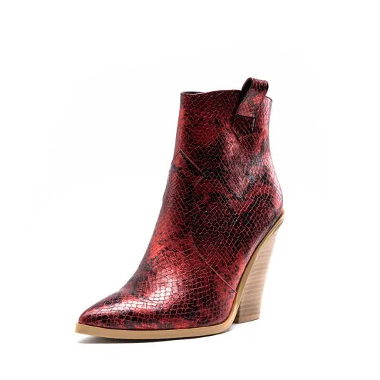 MStacchi Gold Snake Print Ankle Boots For Women Wedge High Heels Boots Woman Runway Design Chunky Heels Botas Mujer Western boot red