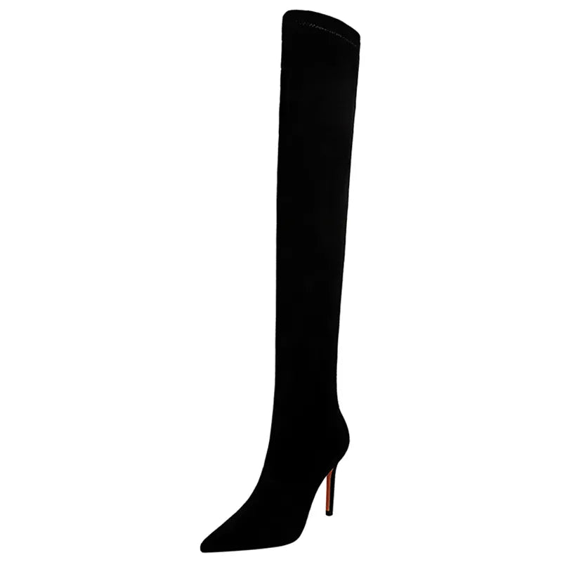 Shoes Suede Sexy Over-the-Knee Boots Black Plush Warm Women Winter Boots Thin High Heel Boots Long Boots Plus Size 42 43