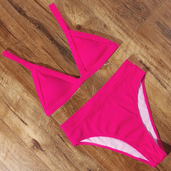 RUUHEE 2024 Bikini Swimwear Swimsuit Women Solid Bathing Suit Green Neno Bikini Set With Pad Female High Waist Beachwear Biquini B4208RR