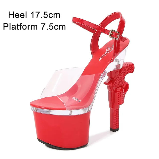 Fashion Super High Heels 17cm Women Shoes Platform Sandals Pistol Heel Red Wedding Shoes Female Model Show Sandal red 2