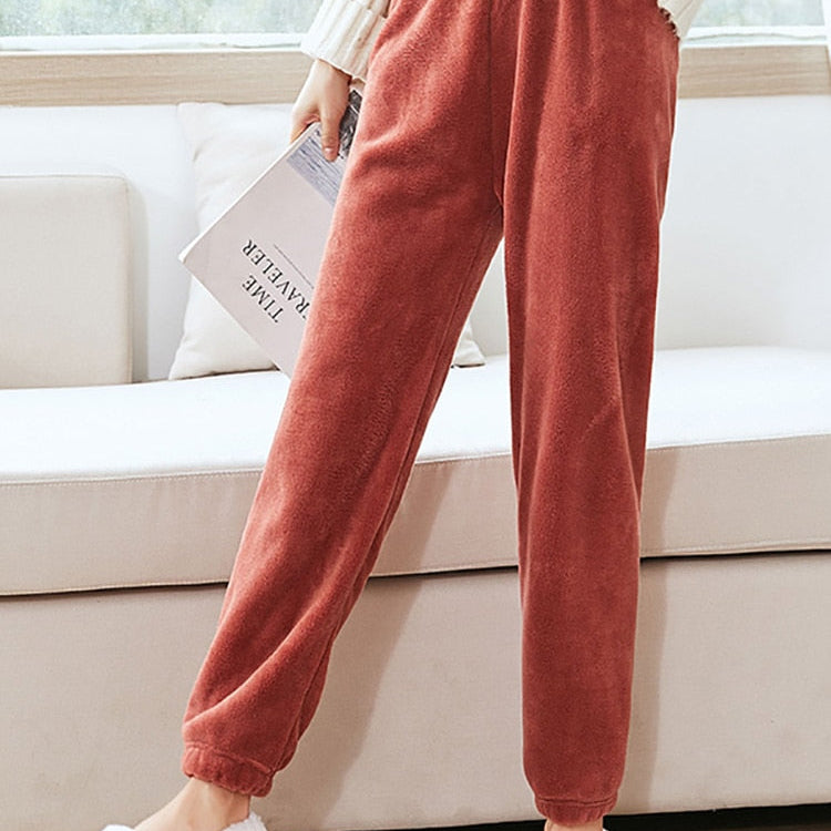 HELIAR Women Warm 2 Piece Sets Thicken Velvet Ribbed Fleece Set Pullover And Pants Casual Pajama Sets Women Autumn Winter 2024 WINE PANTS2 Fit For 40-75KG