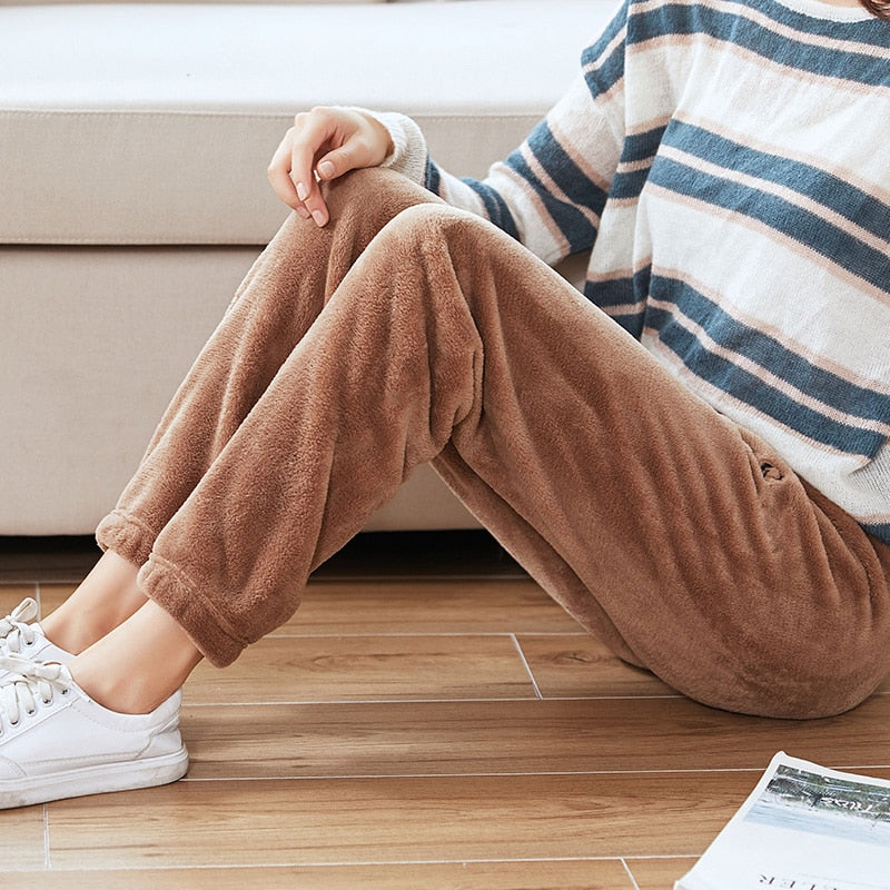 HELIAR Women Warm 2 Piece Sets Thicken Velvet Ribbed Fleece Set Pullover And Pants Casual Pajama Sets Women Autumn Winter 2024 KHAKI PANTS2 Fit For 40-75KG