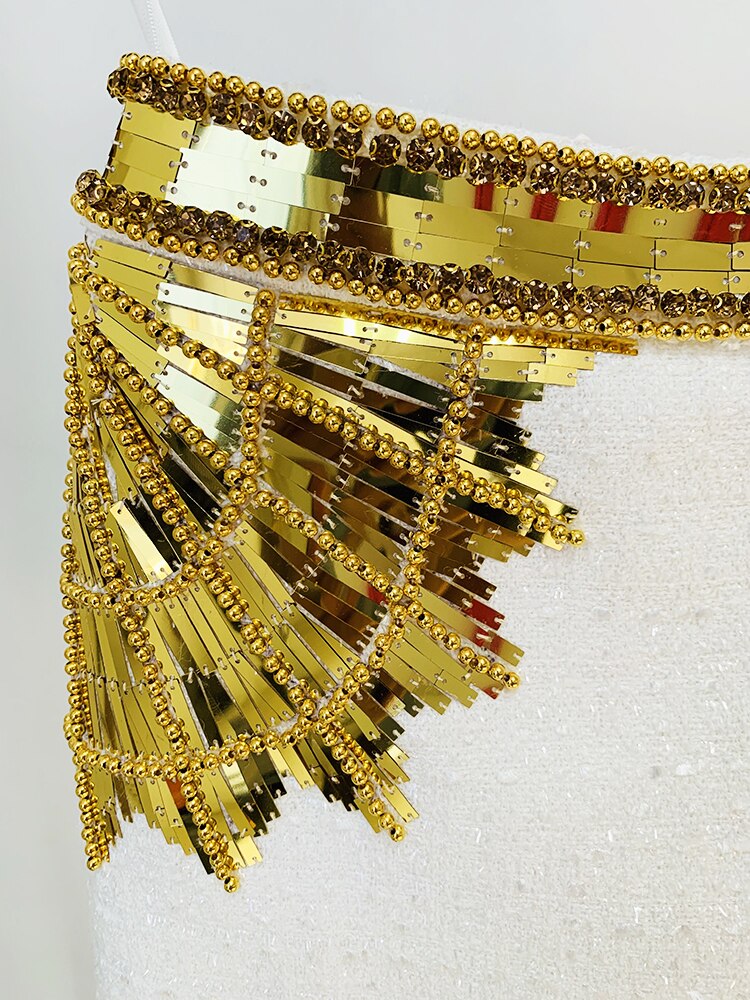 HIGH STREET Newest 2024 Designer Fashion Women's Stunning Metallic Diamonds Strass Handwork Beaded Tweed Mini Skirt