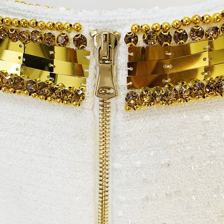 HIGH STREET Newest 2024 Designer Fashion Women's Stunning Metallic Diamonds Strass Handwork Beaded Tweed Mini Skirt