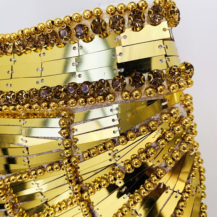 HIGH STREET Newest 2024 Designer Fashion Women's Stunning Metallic Diamonds Strass Handwork Beaded Tweed Mini Skirt