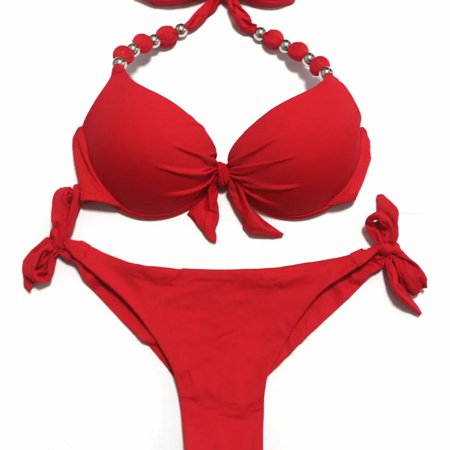 EONAR Push Up Bikini Women Bandage Swimsuits Brazilian Cut Bottom Bikini Set Bathing Suits maillot de bain femme Swimwear Red