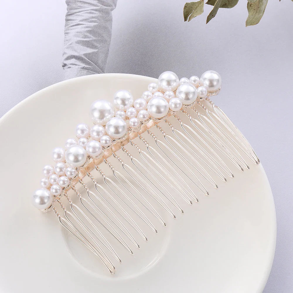 Women Bridal Rhinestone Clips Pearl Hair Combs Wedding Hair Accessories Hair Pin Bride Barrette Hair Tiara Jewelry Accessories