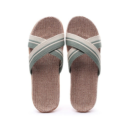 Suihyung Summer Flax Slippers Women Men Casual Linen Slides Multi-Style Non-Slip EVA Home Flip Flops Indoor Shoes Female Sandals As Show 8