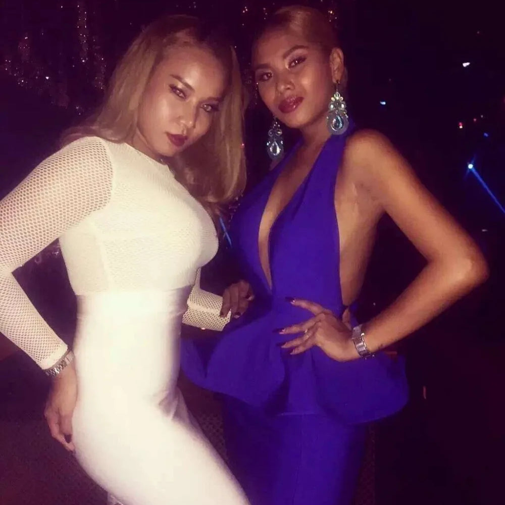 Celebrity White Backless V-neck Ruffles Rayon Bandage Dress Evening Party Dress Vestidos