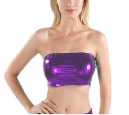セクシーなゴールドストラップレスドレッシークロップトップ女性光沢のあるストレッチパーティークラブウェアスパンコールチューブトップバンドゥタンクトップダンス衣装