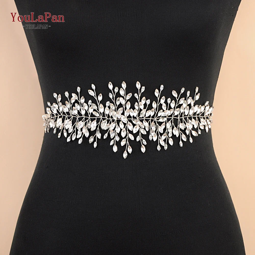 YouLaPan Fast Shipping Wedding Dress Belt Bridal's Belt Rhinestone Belt Wedding Bridal Sash Belt Silver Crystal Belt SH237