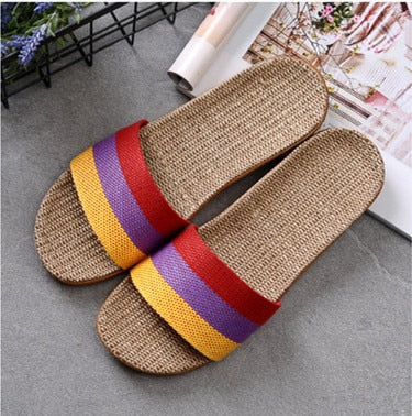 Suihyung Summer Flax Slippers Women Men Casual Linen Slides Multi-Style Non-Slip EVA Home Flip Flops Indoor Shoes Female Sandals