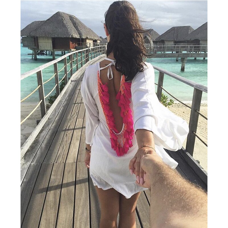Sexy Backless Tassel Bikini Cover Up Chiffon Summer Beach Dress Swimwear