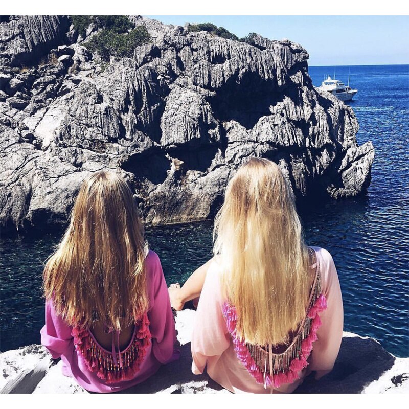 Sexy Backless Tassel Bikini Cover Up Chiffon Summer Beach Dress Swimwear