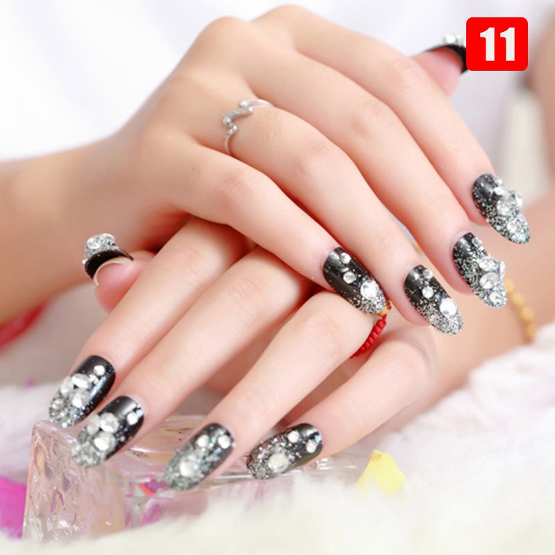 24pcs False Nails Floral Beads Decorated Artificial Nail Tips Bride Reusable Fingernails Fake Nail Press On Nail накладные ногти 11