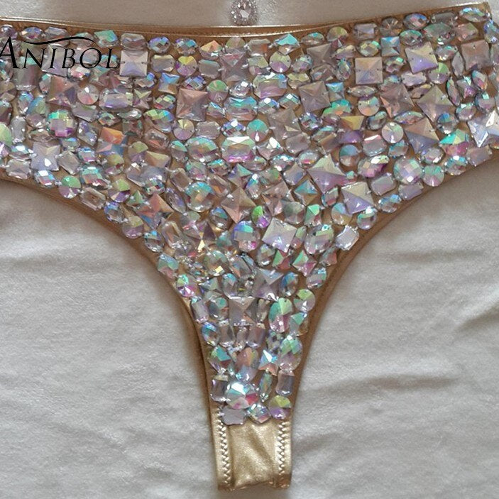 Sexy Push Up Bikini Luxury Rhinestone Diamond Swimsuit Hand Sewing Crystal Women's Swimwear Summer Beach Wear Biquini Gold bottom