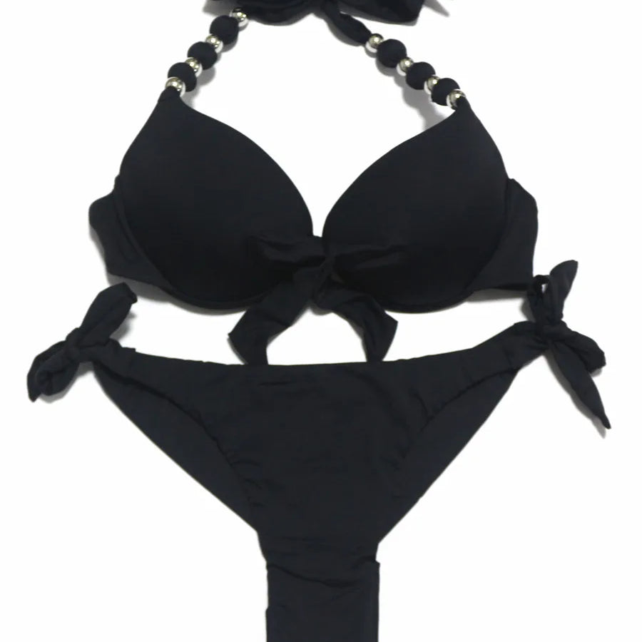 EONAR Push Up Bikini Women Bandage Swimsuits Brazilian Cut Bottom Bikini Set Bathing Suits maillot de bain femme Swimwear black