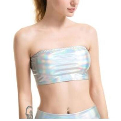 Sexy Gold Strapless Dressy Crop Top Women Shiny Stretch Party Clubwear Sequin Tube Top Bandeau Tank Top Dance Costumes LASER