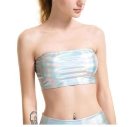 Sexy Gold Strapless Dressy Crop Top Women Shiny Stretch Party Clubwear Sequin Tube Top Bandeau Tank Top Dance Costumes LASER