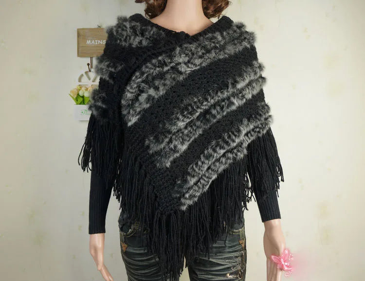 Spring wearing coat rabbit fur cape women's fur shawl all-match bride wedding formal dress free shipping grass black One Size