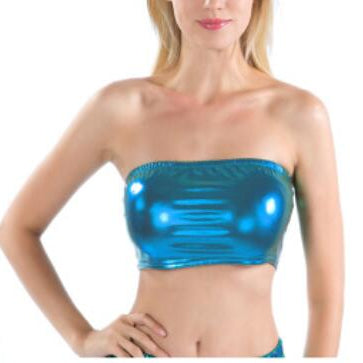Sexy Gold Strapless Dressy Crop Top Women Shiny Stretch Party Clubwear Sequin Tube Top Bandeau Tank Top Dance Costumes Blue