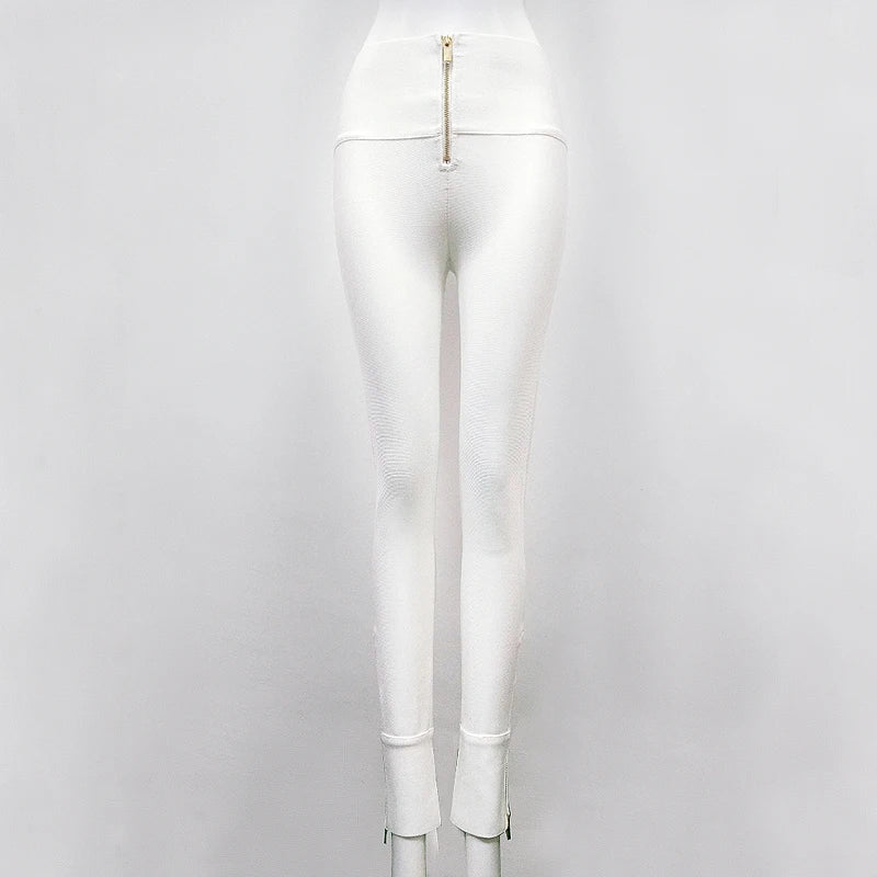 Hot Sale Women Winter Fashion Sexy Back Zipper Black White Bandage Pants 2020 Designer Bodycon Elastic Ladies Pencil Trousers