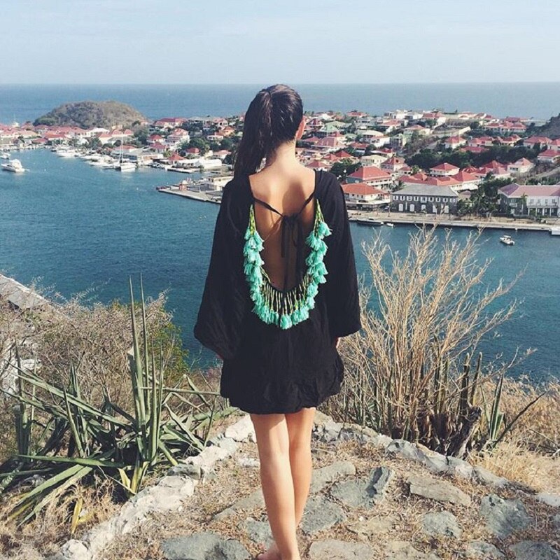 Sexy Backless Tassel Bikini Cover Up Chiffon Summer Beach Dress Swimwear