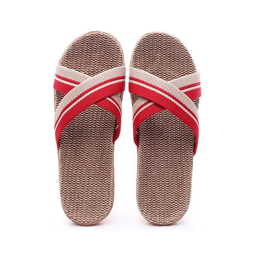 Suihyung Summer Flax Slippers Women Men Casual Linen Slides Multi-Style Non-Slip EVA Home Flip Flops Indoor Shoes Female Sandals
