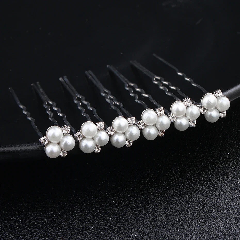 Miallo 6 pcs/lot Austrian Crystal Rhinestones Bridal Hairpins Pearls Wedding Headpieces Hair Jewelry Accessories for Women
