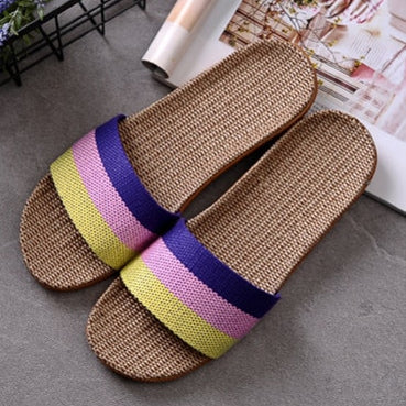 Suihyung Summer Flax Slippers Women Men Casual Linen Slides Multi-Style Non-Slip EVA Home Flip Flops Indoor Shoes Female Sandals