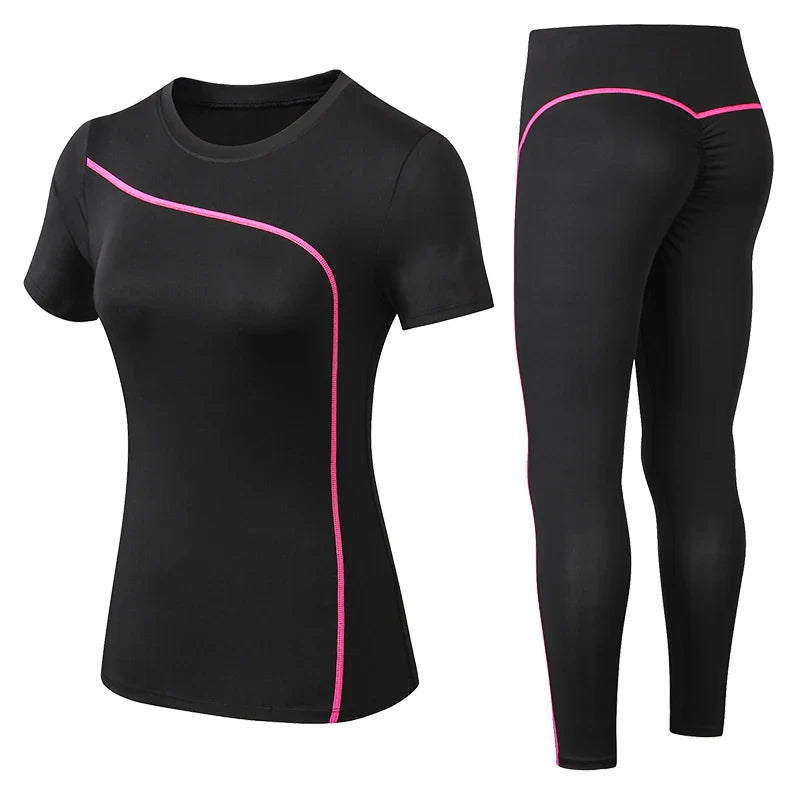 Yoga Set Quick Dry 2 Piece Female Short-sleeved long Pants Outdoor Sportswear Fitness suit Plus Size Sport outfit for woman Pink