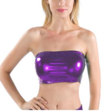 Sexy Gold Strapless Dressy Crop Top Women Shiny Stretch Party Clubwear Sequin Tube Top Bandeau Tank Top Dance Costumes Purple