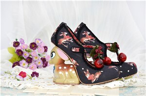 Vivid Painted Deer Heel Bridal Wedding Shoes Design Cherry Belt Buckle Printed Color Strange High Heel Shoes Woman black