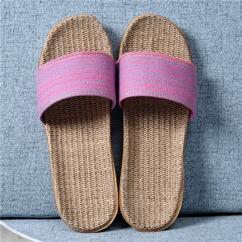 Suihyung Summer Flax Slippers Women Men Casual Linen Slides Multi-Style Non-Slip EVA Home Flip Flops Indoor Shoes Female Sandals