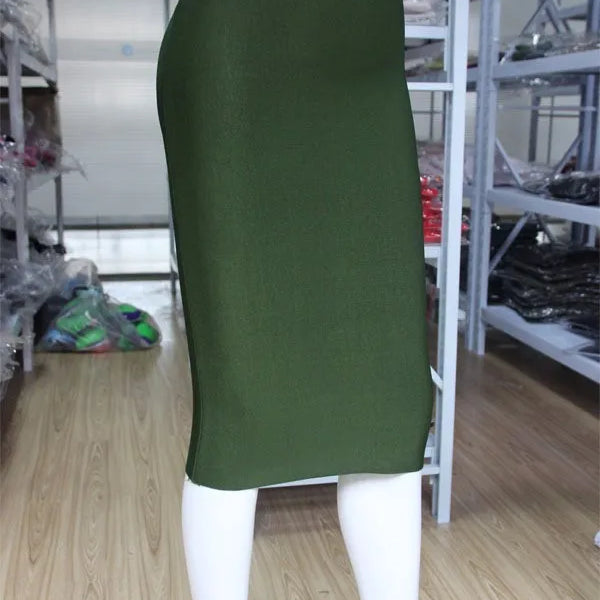 Wholesale Women Summer Fashion Sexy Black Blue Orange Red Beige Bandage Skirt 2022 Designer A Line Pencil Skirt Faldas 60cm army green
