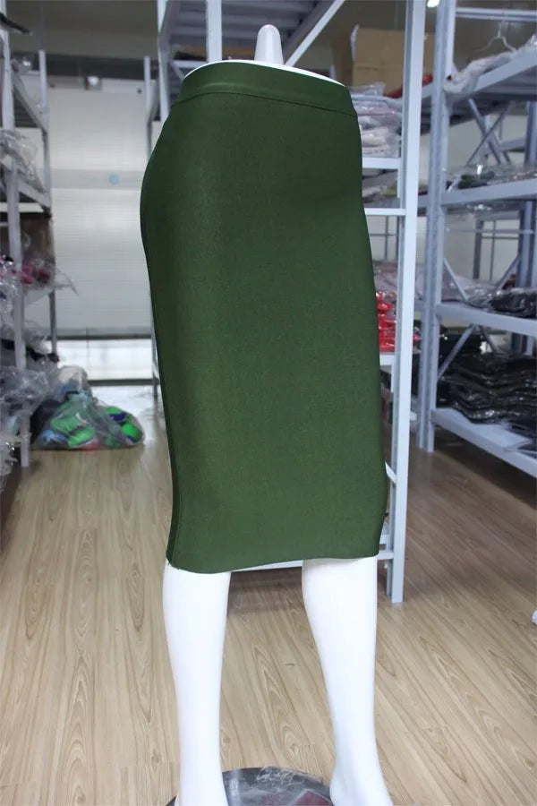 Wholesale Women Summer Fashion Sexy Black Blue Orange Red Beige Bandage Skirt 2022 Designer A Line Pencil Skirt Faldas 60cm army green