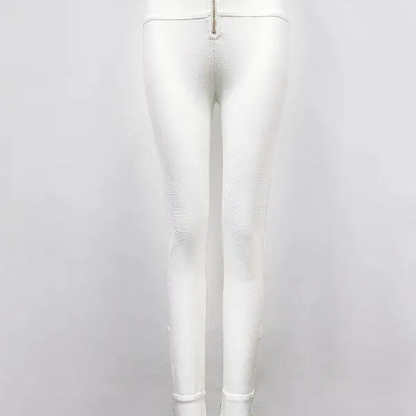 Hot Sale Women Winter Fashion Sexy Back Zipper Black White Bandage Pants 2020 Designer Bodycon Elastic Ladies Pencil Trousers WHITE