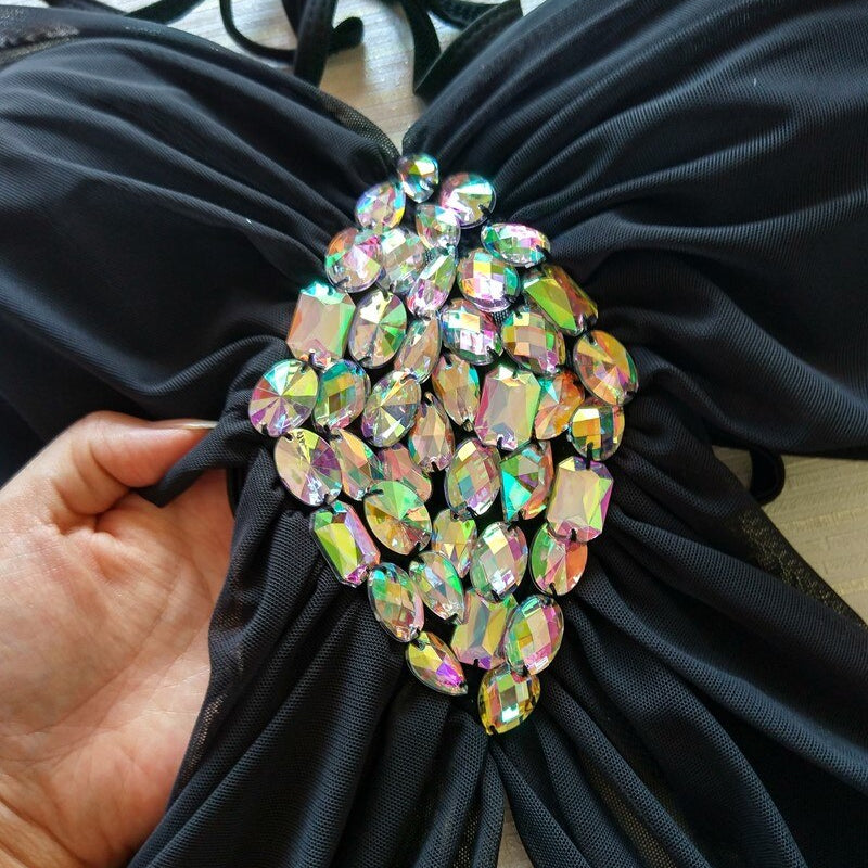 Rhinestone One Piece Push Up Swimwear Luxury Diamond Women White Swimsuit Black Sexy Girls Bathing Suit