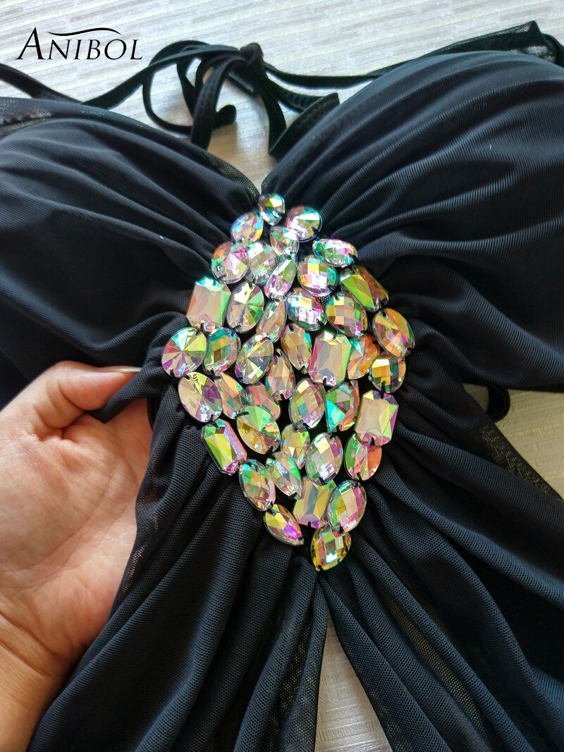 Rhinestone One Piece Push Up Swimwear Luxury Diamond Women White Swimsuit Black Sexy Girls Bathing Suit