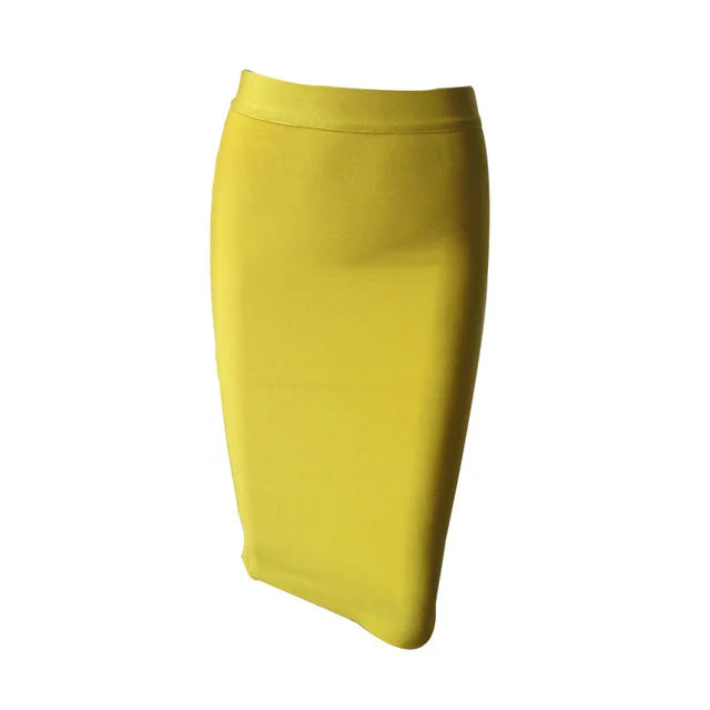 Wholesale Women Summer Fashion Sexy Black Blue Orange Red Beige Bandage Skirt 2022 Designer A Line Pencil Skirt Faldas 60cm Yellow